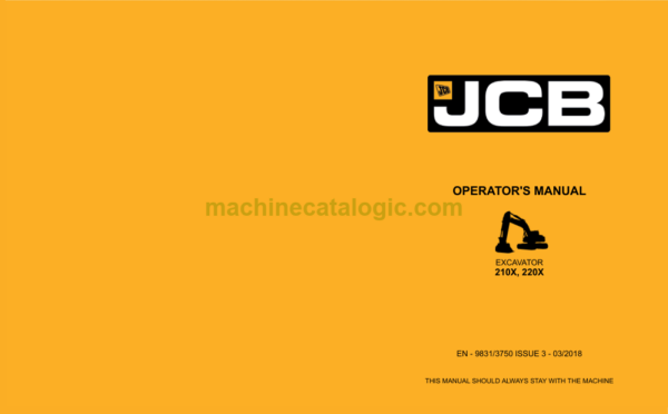 JCB 210X 220X Excavator Operator Manual