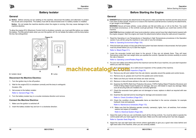 JCB 210X 220X Excavator Operator Manual