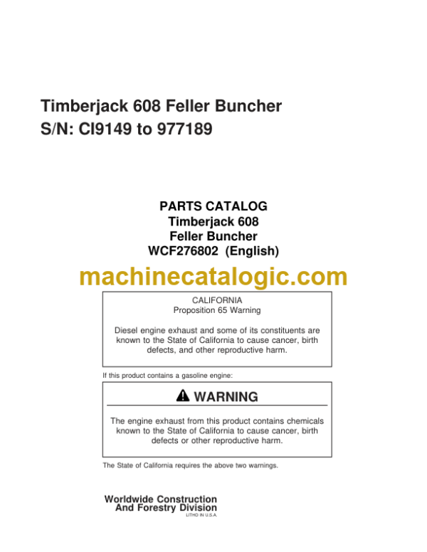 Timberjack 608 Feller Buncher Parts Catalog