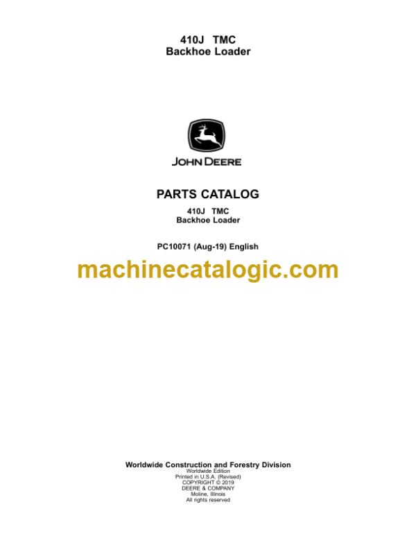 John Deere 410J TMC Backhoe Loader Parts Catalog (PC10071)