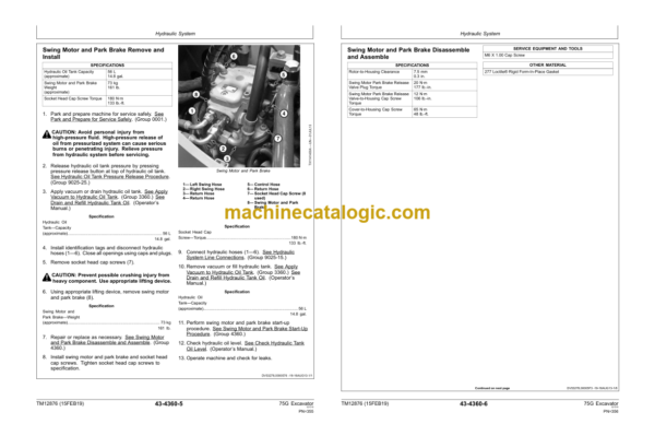 John Deere 75G Excavator Repair Technical Manual (TM12876)