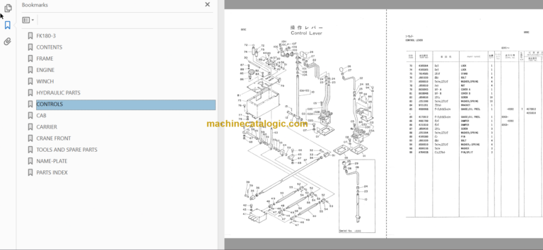 Hitachi FK180-3 Hydraulic Truck Crane Parts Catalog & Equipment Components Parts Catalog