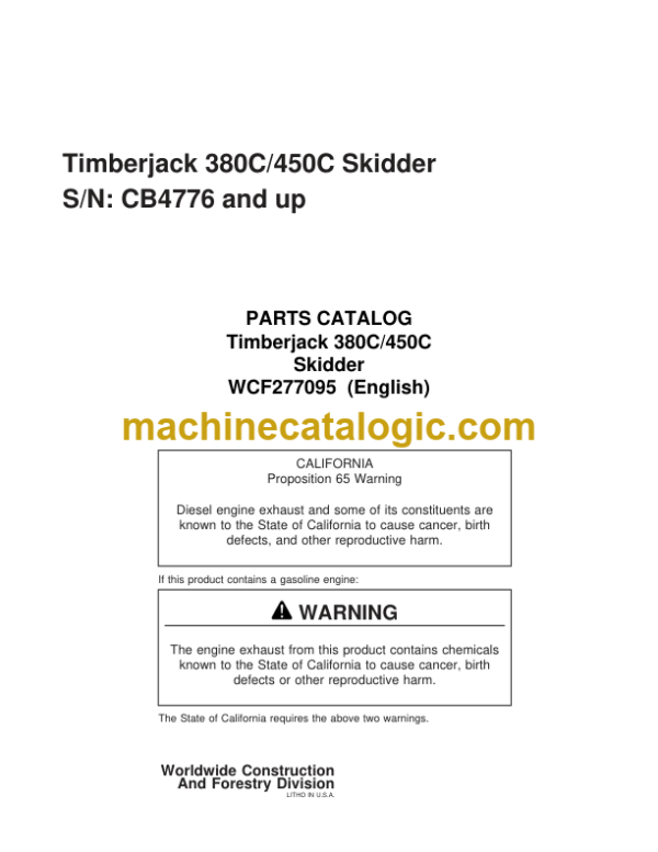 Timberjack 380C 450C Skidder Parts Catalog (SN CB4776 and up)