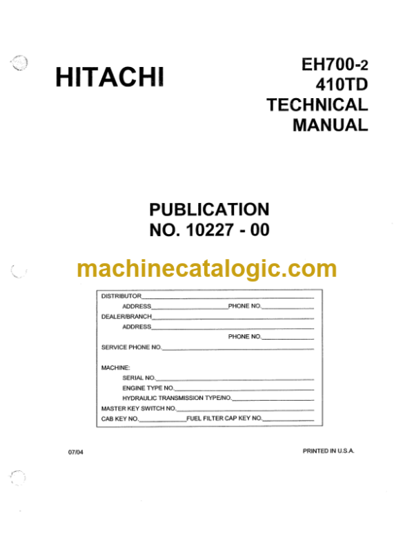 Hitachi EH700-2 410TD Service Manual