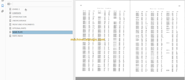 JD490E-3 Excavator Parts Catalog & Equipment Components Parts Catalog