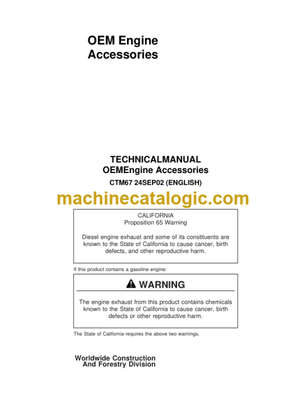 John Deere OEM Engine Accessories Technical Manual (CTM67)
