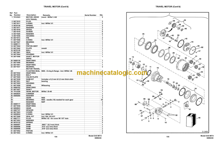 Bobcat E45 Compact Excavator Parts Manual