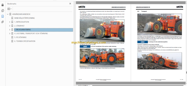 Sandvik LH625E Mining Loader Operator's and Maintenance Manual (L325E029 Swedish)