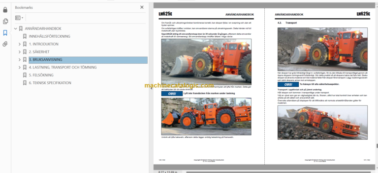 Sandvik LH625E Mining Loader Operator's and Maintenance Manual (L325E029 Swedish)