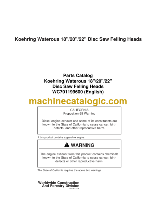 Koehring Waterous 18 20 22 Disc Saw Felling Heads Parts Catalog