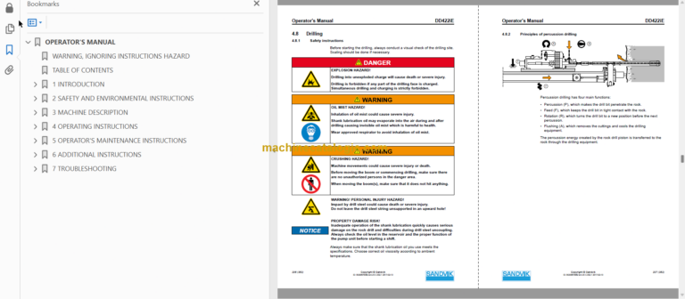 Sandvik DD422iE Drill Rig Operator's and Maintenance Manual (117D38013-1)