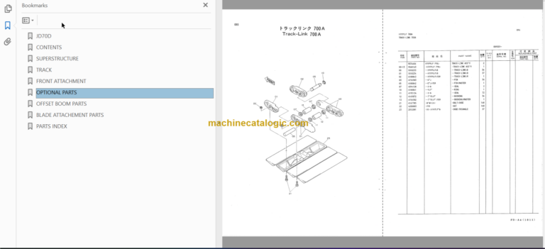 JD70D Hydraulic Excavator Parts Catalog & Equipment Components Parts Catalog