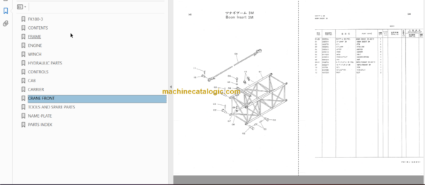 Hitachi FK180-3 Hydraulic Truck Crane Parts Catalog & Equipment Components Parts Catalog