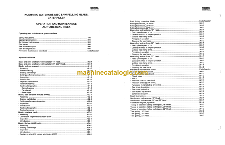 Koehring Waterous 18 20 22 Disc Saw Felling Heads Parts Catalog