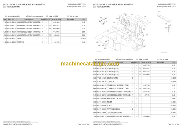 Kubota U27-4 Mini Excavator Parts Manual