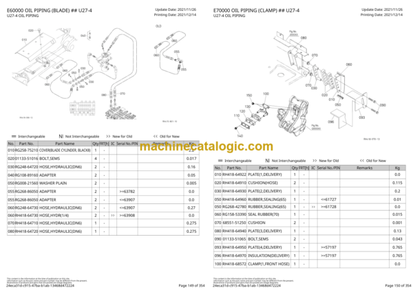 Kubota U27-4 Mini Excavator Parts Manual