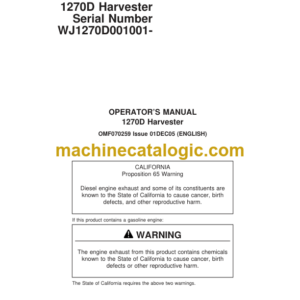 John Deere 1270D Harvester Operator's Manual (SN WJ1270D001001-)