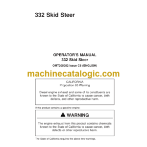 John Deere 332 Skid Steer Operators Manual (OMT205052)