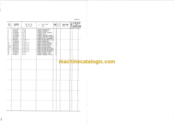 Hitachi DX75 DX75M Bulldozer Parts Catalog