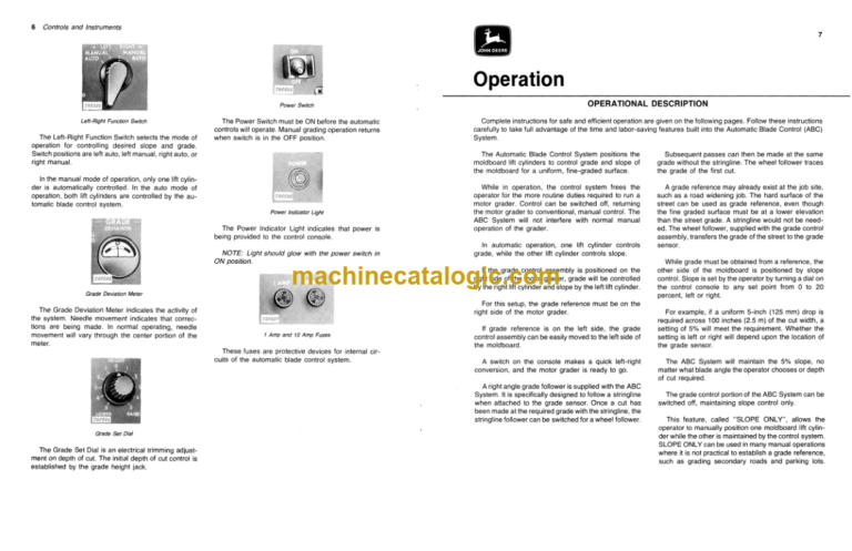John Deere JD670 JD670-A AND JD672-A Motor Graders Blade Control System Operators Manual (OMT65038)