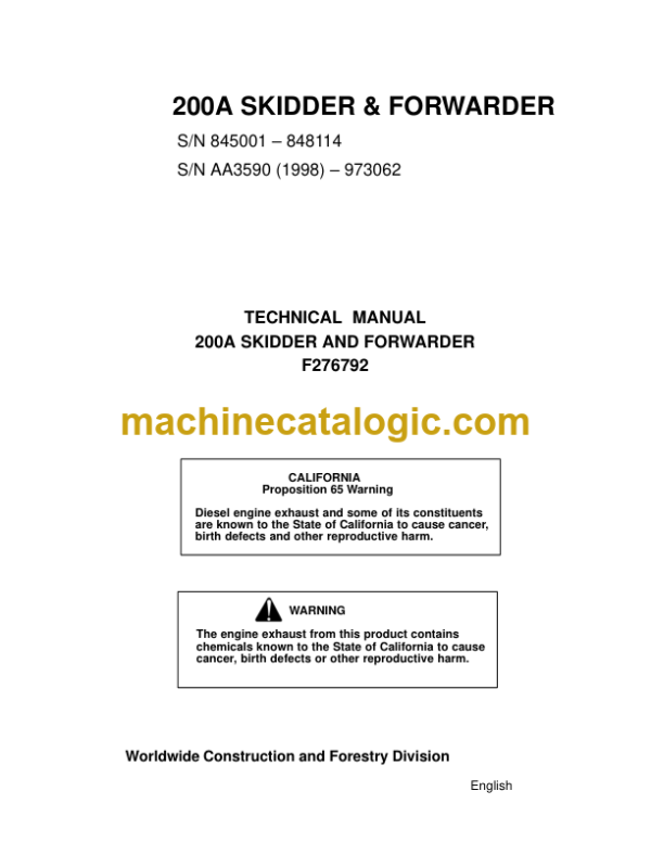 Timberjack 200A Skidder and Forwarder Technical Manual