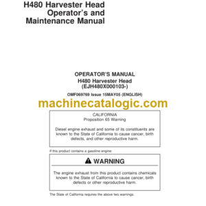 John Deere H480 Harvester Head Operator’s and Maintenance Manual (OMF069769)