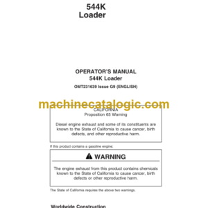 John Deere 544K Loader Operators Manual (OMT231639)