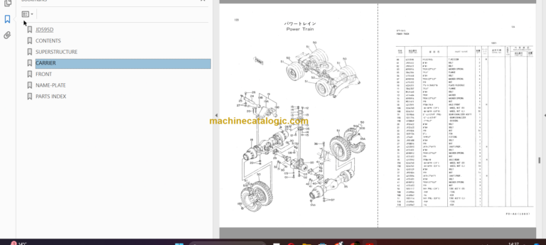 Hitachi JD595D Wheeled Hydraulic Excavator Parts Catalog & Equipment Components Parts Catalog