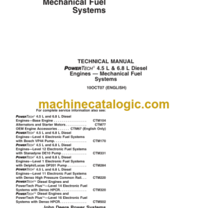 John Deere POWERTECH 4.5L & 6.8L Diesel Engines Mechanical Fuel Systems Technical Manual (CTM207)