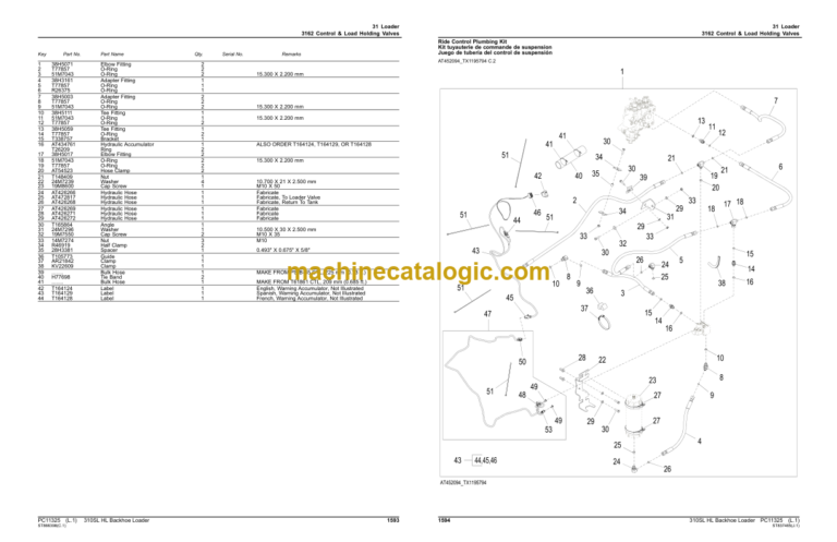 John Deere 310SL HL Backhoe Loader Parts Catalog (PC11325) PIN:1T0310HL_ _F273920-
