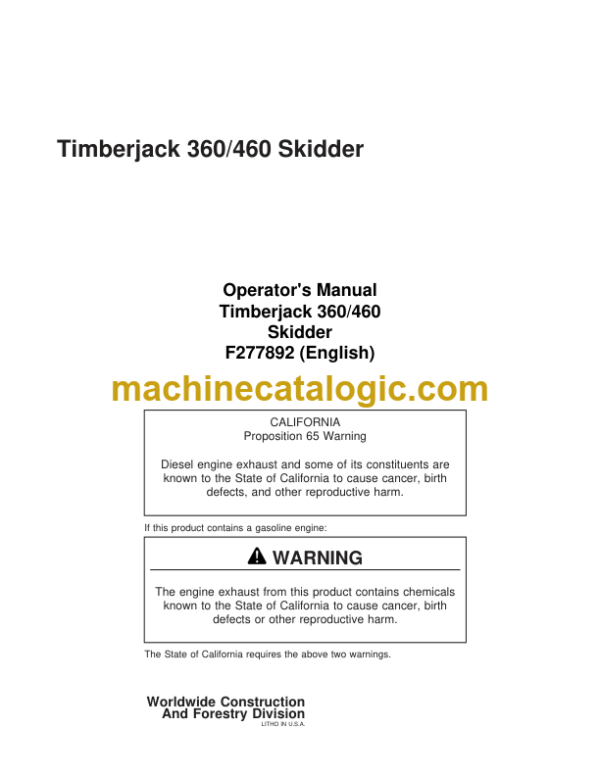 Timberjack 360 460 Skidder Operators Manual