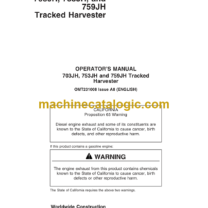 John Deere 703JH 753JH and 759JH Tracked Harvester Operators Manual (OMT231008)