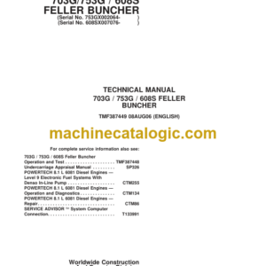 John Deere 703G 753G 608S Feller Buncher Technical Manual (SN 753GX002064- and 608SX007076-)