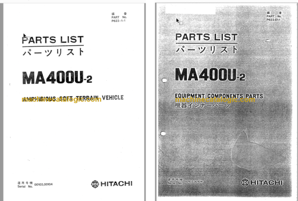 Hitachi MA400U-2 Amphibious Soft Terrain Vehicle Parts Catalog & Equipment Components Parts Catalog