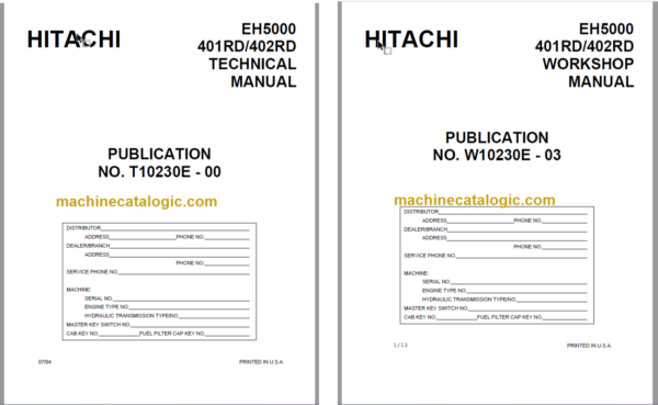 Hitachi EH5000 Rigid Dump Truck Technical and Workshop Manual