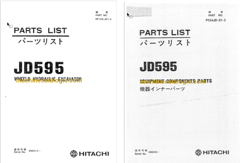 Hitachi JD595 Wheeled Hydraulic Excavator Parts Catalog & Equipment Components Parts Catalog