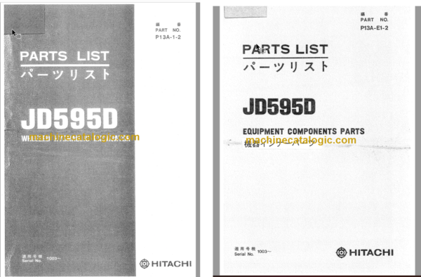 Hitachi JD595D Wheeled Hydraulic Excavator Parts Catalog & Equipment Components Parts Catalog