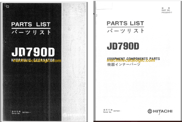 Hitachi JD790D Hydraulic Excavator Parts Catalog & Equipment Components Parts Catalog