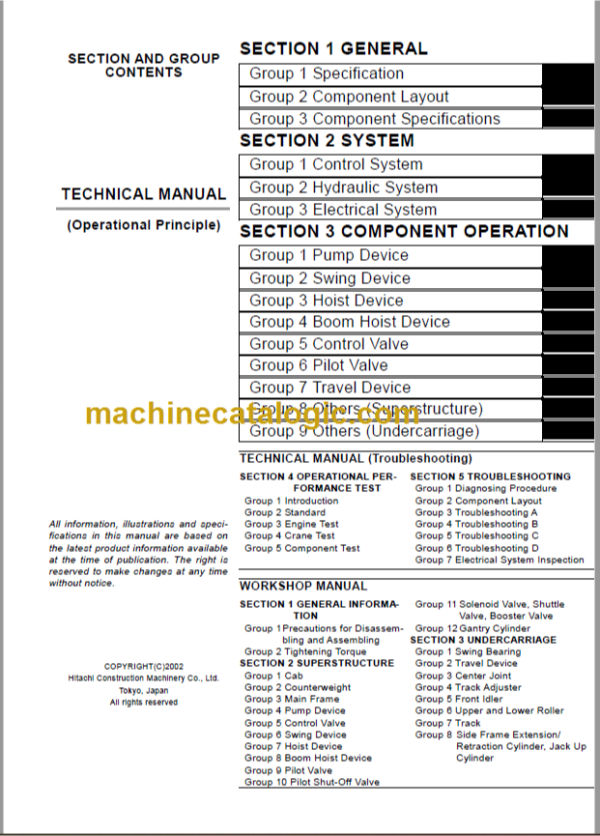 Hitachi CX1100-C Crawler Crane Technical Manual