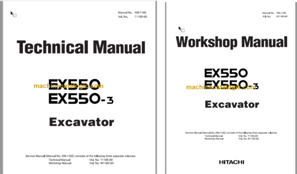 Hitachi EX550 EX550-3 Hydraulic Excavator Technical and Workshop Manual