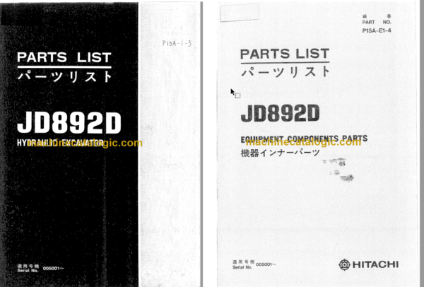 Hitachi Hitachi JD892D Hydraulic Excavator Parts Catalog & Equipment Components Parts Catalog