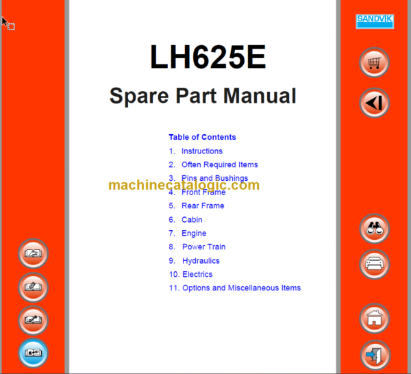 Sandvik LH625E Mining Loader Parts Manual (L825E021)