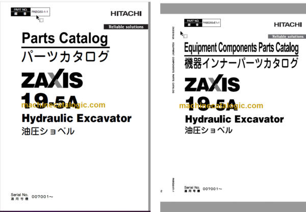 Hitachi ZX19-5A Hydraulic Excavator Parts Catalog & Equipment Components Parts Catalog