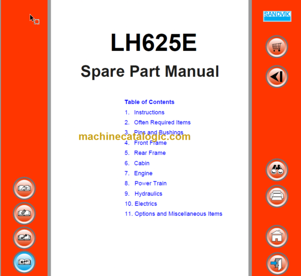 Sandvik LH625E Mining Loader Parts Manual (L825E022)