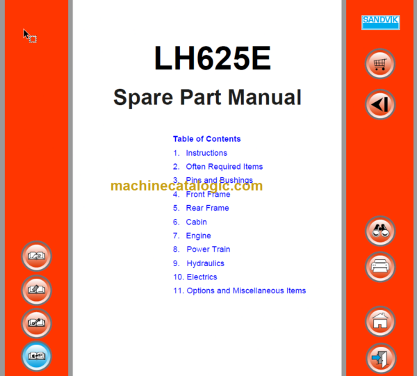 Sandvik LH625E Mining Loader Parts Manual (L825E023)