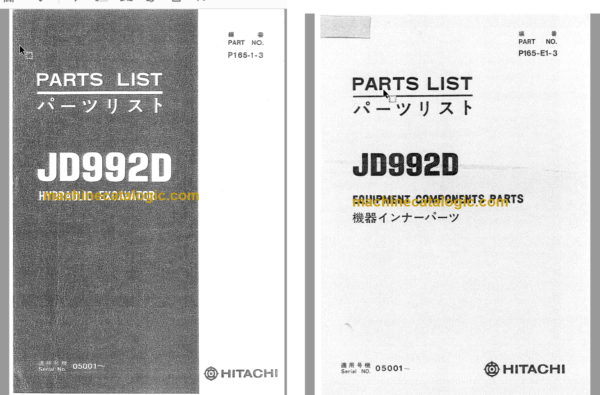 Hitachi JD992D Hydraulic Excavator Parts Catalog & Equipment Components Parts Catalog