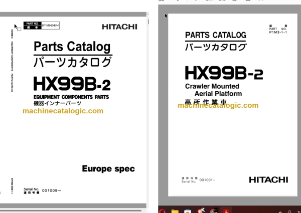 Hitachi HX99B-2 Parts Catalog & Equipment Components Parts Catalog