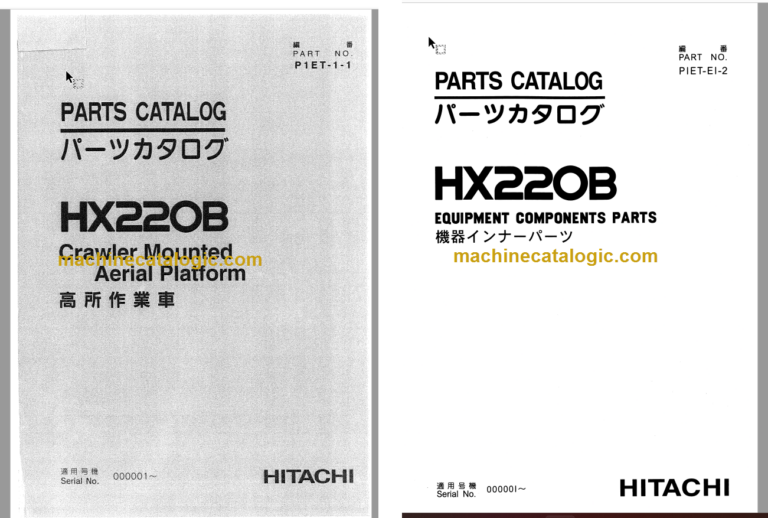 Hitachi HX220B Parts Catalog & Equipment Components Parts Catalog