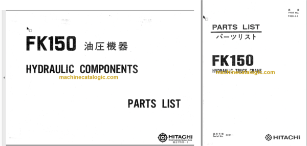 Hitachi FK150 Hydraulic Truck Crane Parts Catalog & Equipment Components Parts Catalog