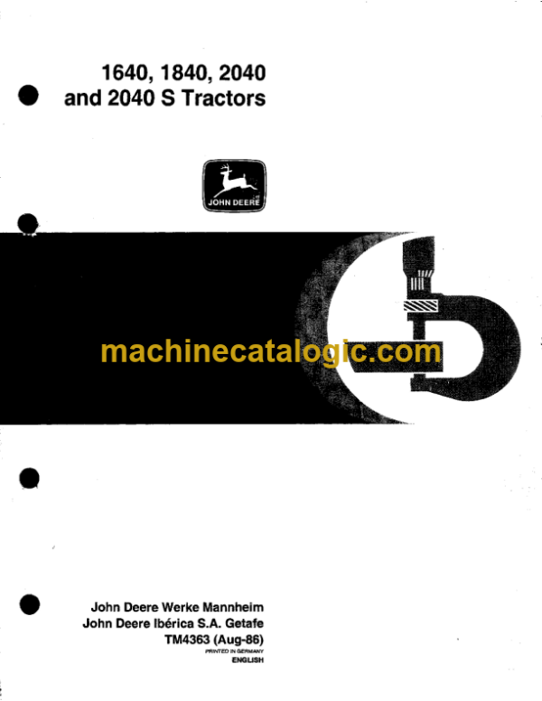 John Deere 1640, 1840, 2040 and 2040s Tractors Technical Manual (TM4363)